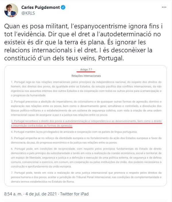 TUIT Puigdemont Portugal