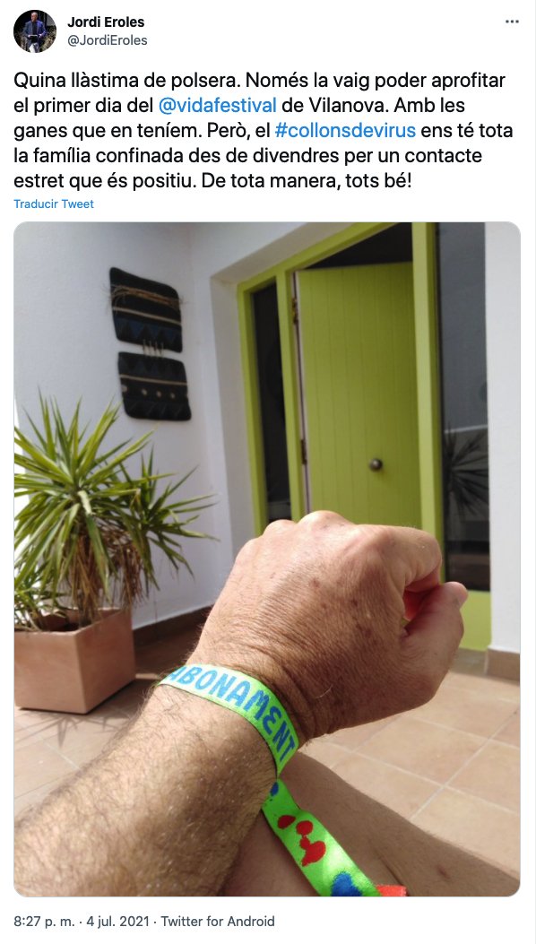 Jordi Eroles pulsera Vida Festival confinado coronavirus @jordieroles