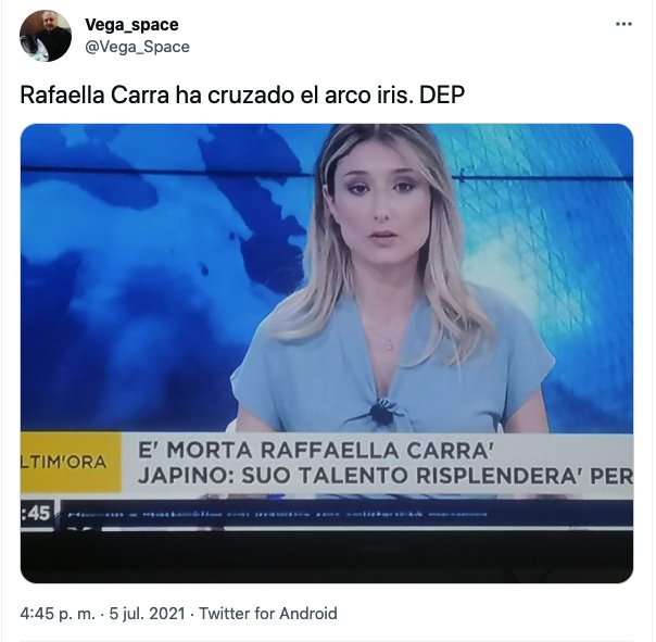 Raffaella Carra muerta Twitter