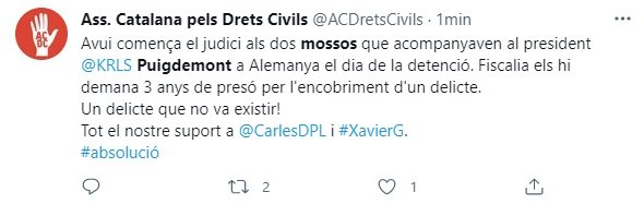 TUIT Juicio mossos associacio catalana derechos civiles
