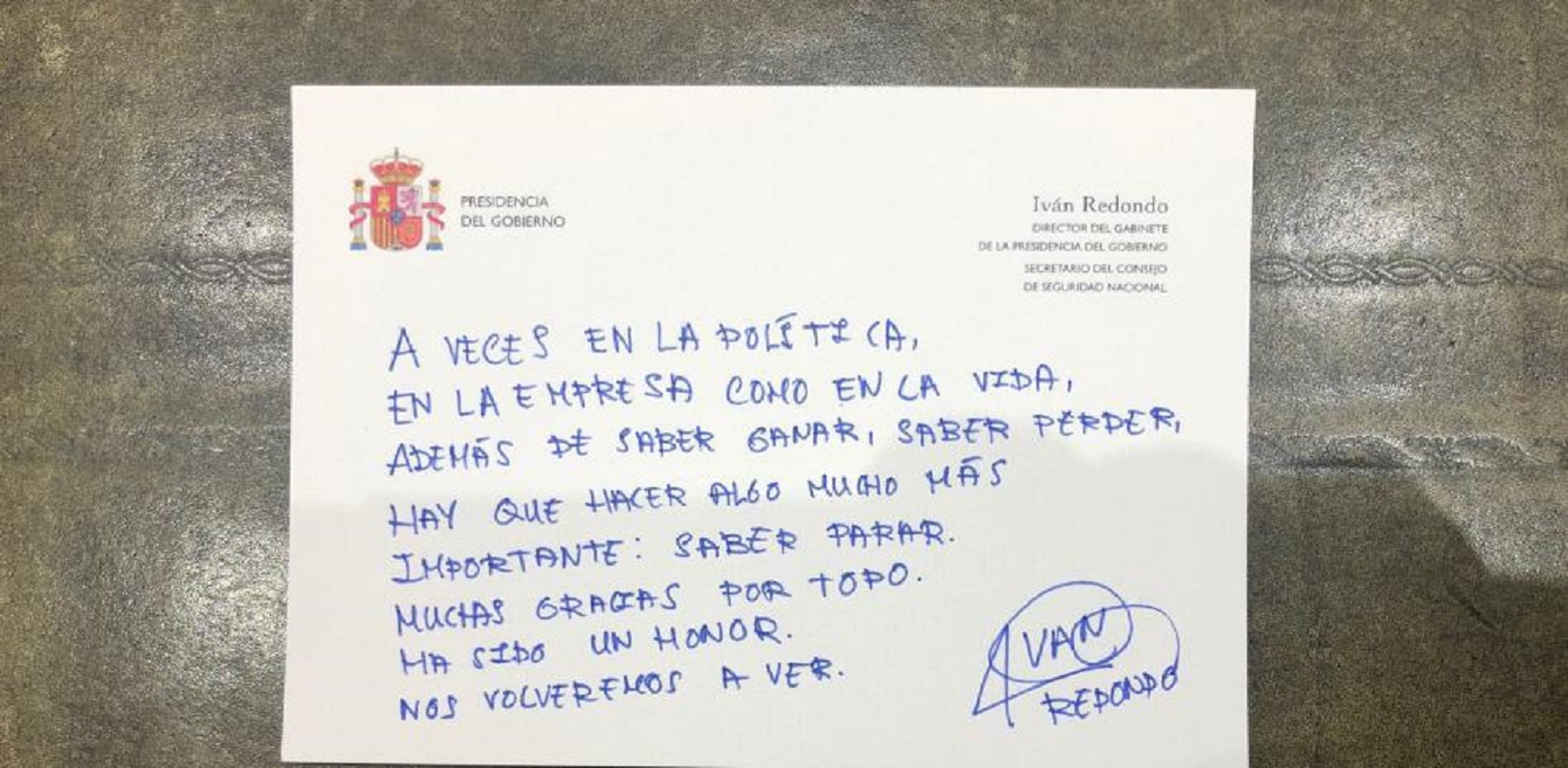 La nota de comiat d'Iván Redondo: "S'ha de saber parar"