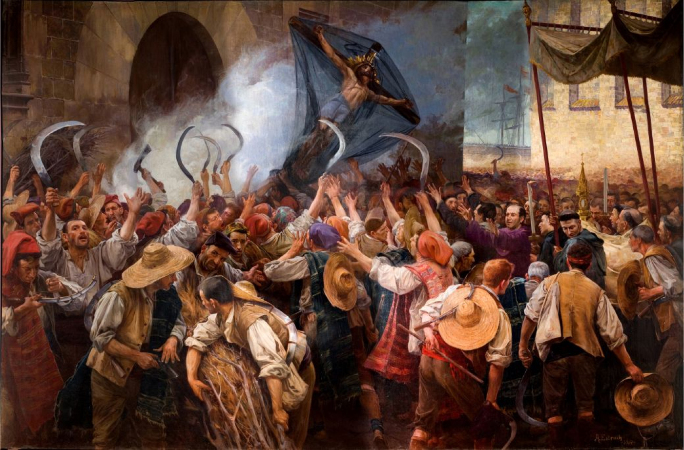 Representación moderna del inicio de la Revolución Catalana de 1640, obra de Antoni Estruch (1907). Fuente Museo de Arte de Sabadell