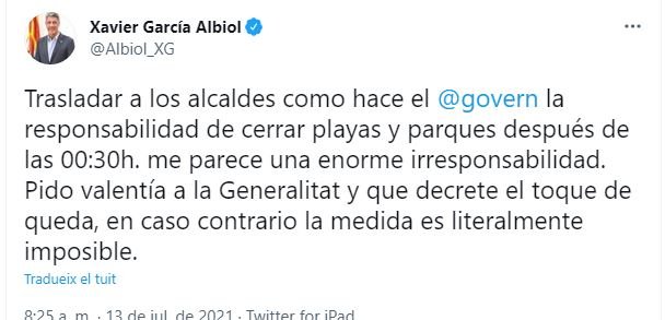 TUIT Garcia Albiol toque queda Covid