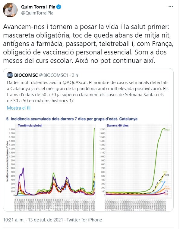 TUIT Quim Torra coronavirus