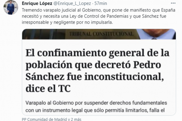 TUIT Enrique López PP estado de alarma