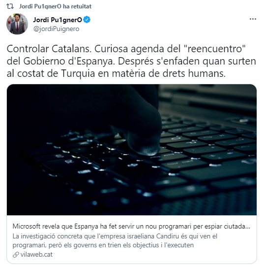 TUIT jordi puigneró espionaje catalanas