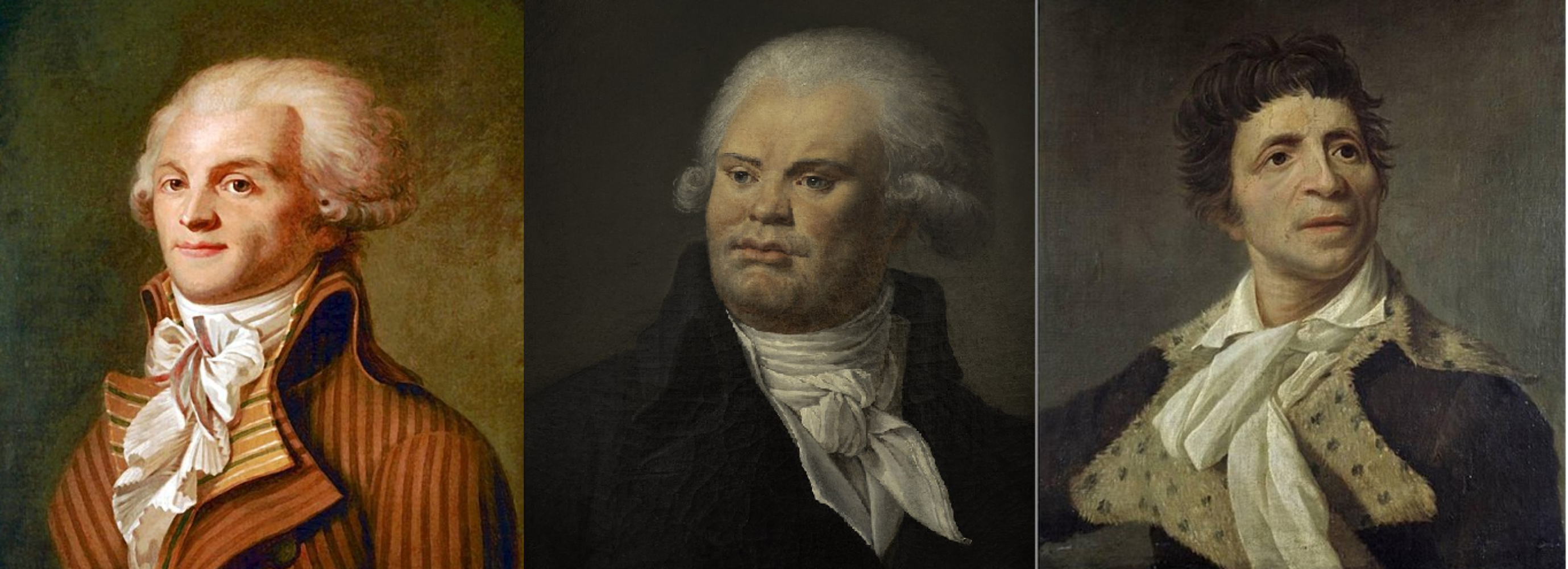 Retrats de Robespierre, Danton, i Marat; liders del partit jacobí revolucionari. Font Musée Carnavelet. París