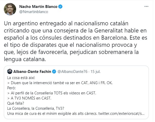 Nacho Martín Blanco contra Albano Dante Fachín Twitter