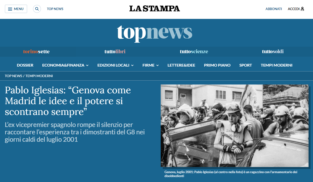 Iglesias entrevista a La Stampa