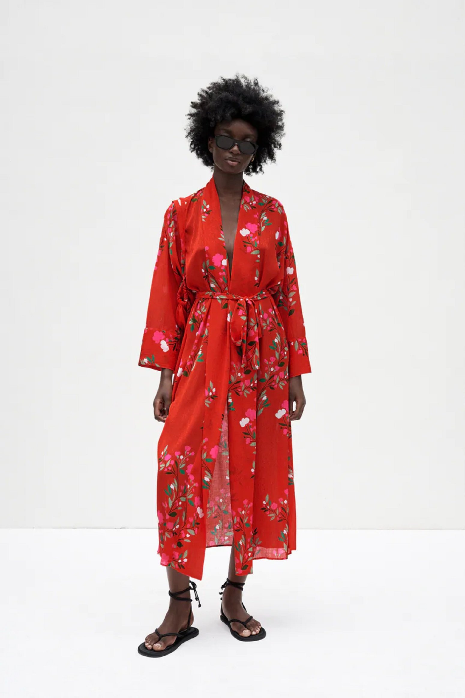 Vestido kimono largo rojo / Zara
