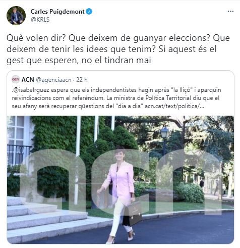 TUIT Puigdemont resposta Rodríguez