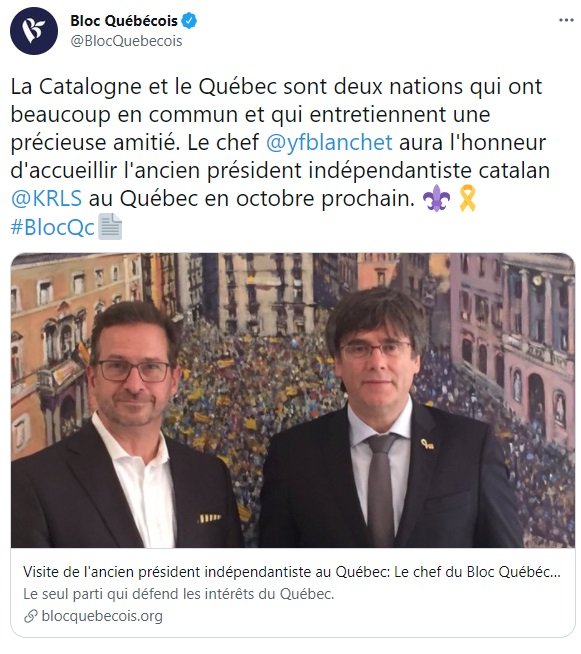 TUIT invitacion canada Puigdemont