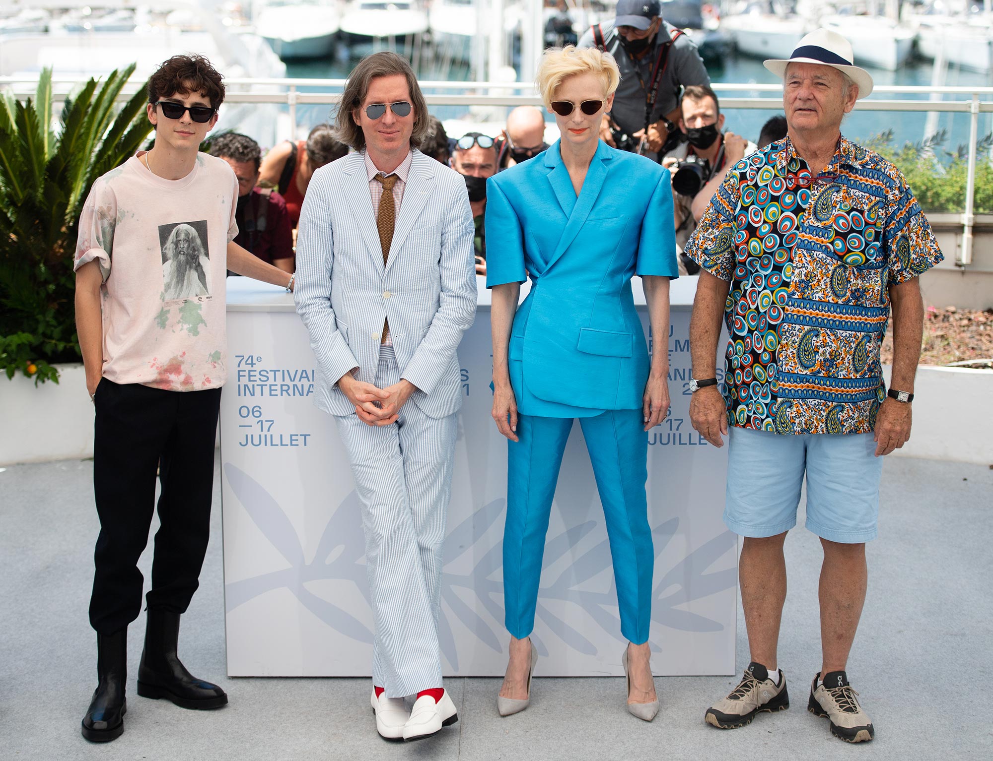 Timothée Chalamet, Wes Anderson, Tilda Swinton y Bill Murray