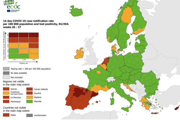 Mapa del Centre Europeu de Prevenció i Control de Malalties de la setmana del 15 de juliol 