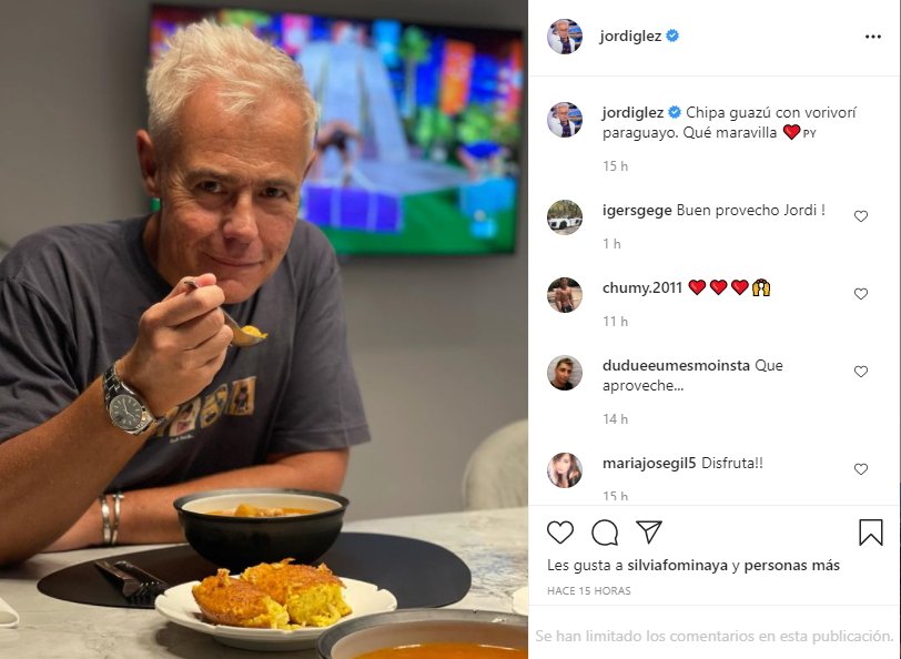 Jordi González cena paraguaya durante final 'Supervivientes' IG