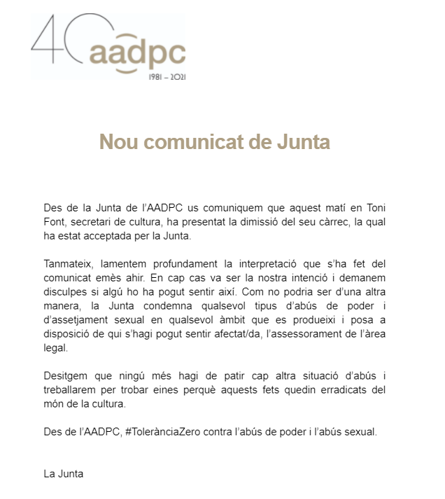 AADPC comunicado abusos sexuales / AADPC