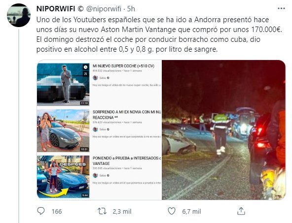 tuit sobre accidente Youtuber Salva Andorra TW
