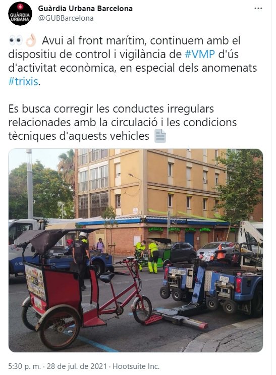 tuit guardia urbana bicitaxi foto @GUBBarcelona