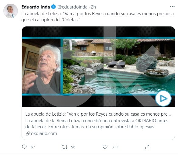 tuit Eduardo Inda entrevista a Menchu Álvarez del Valle abuela Letizia Ok Diario