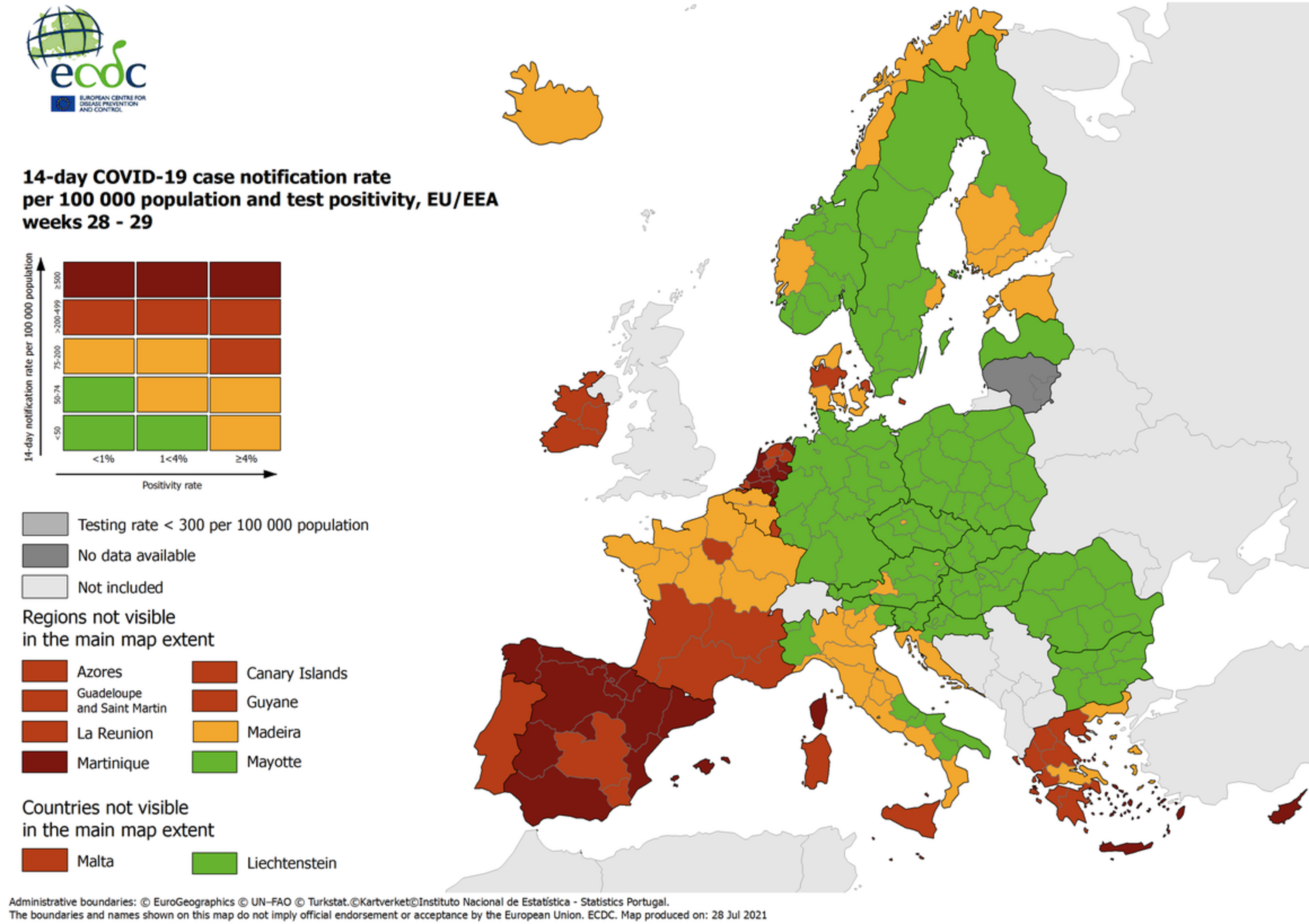 Catalunya se mantiene en alerta máxima en el mapa covid de la Unión Europea