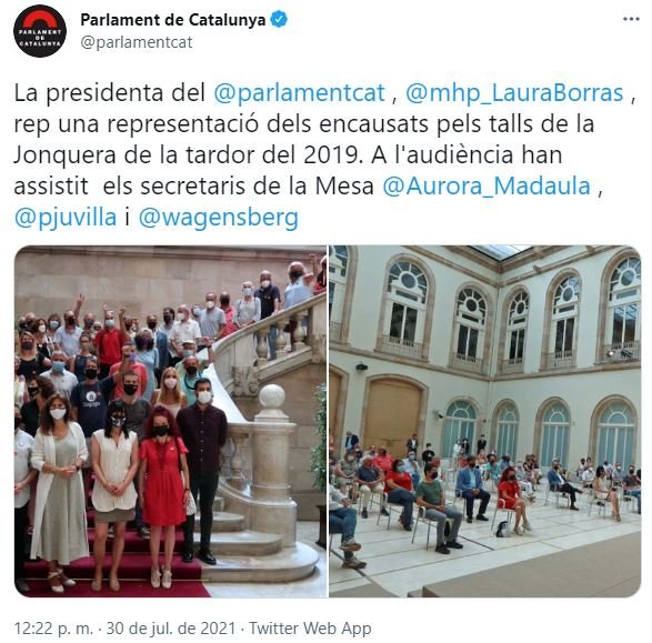 TUIT parlament laura borras encausados jonquera