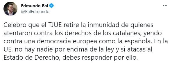 TUIT edmundo bal ciudadanos puigdemont inmunidad