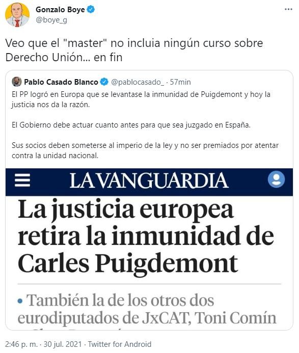 TUIT gonzalo boye puigdemont inmunidad