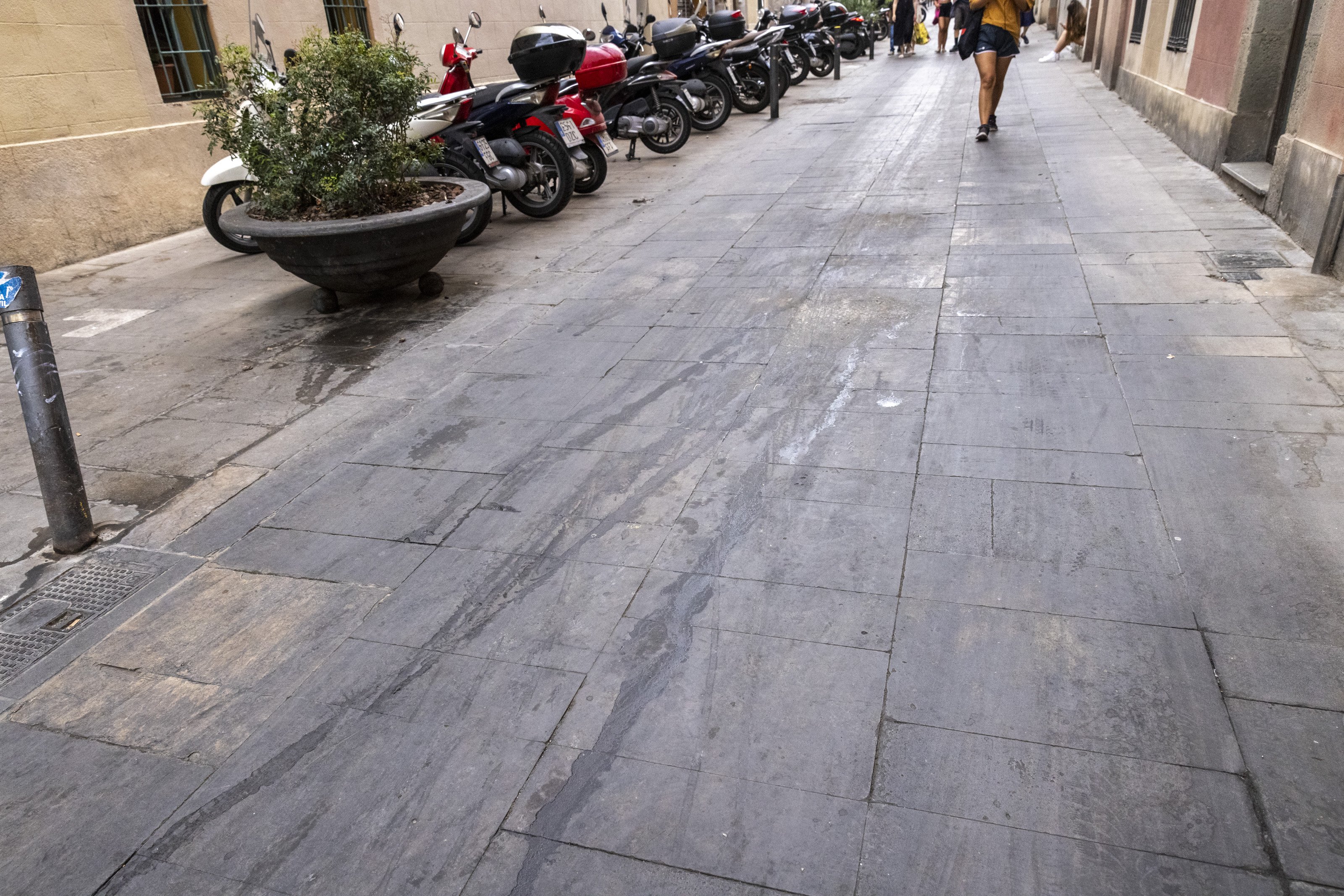 Un carrer de Gràcia ple de marques de brutícia