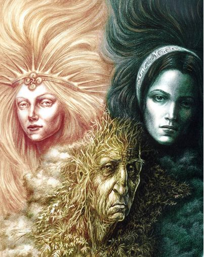 Representació moderna de Eguzki, Ama Lur e Ilargia. Font Pinterest