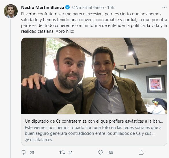 tuit Nacho Martín Blanco y foto En Peyu articulo unionistas Twitter