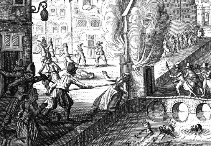 Representació de la masacre de Amberes (1572). Fuente Bibliothèque Nationale de France