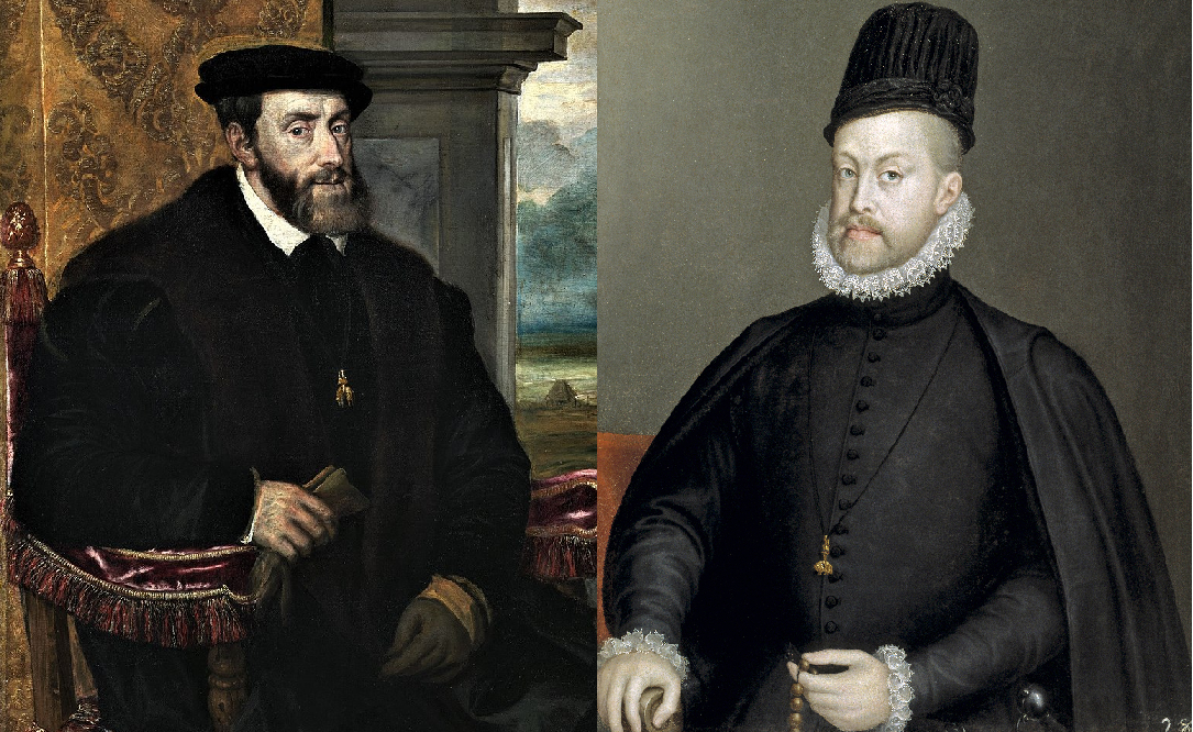 Carles de Gante y Felipe II de Castilla y Lleó. Fuente Antigua Pinacoteca de Munich y Museo del Prado