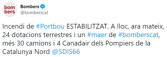 TUIT bombers incendi portbou estabilitzat