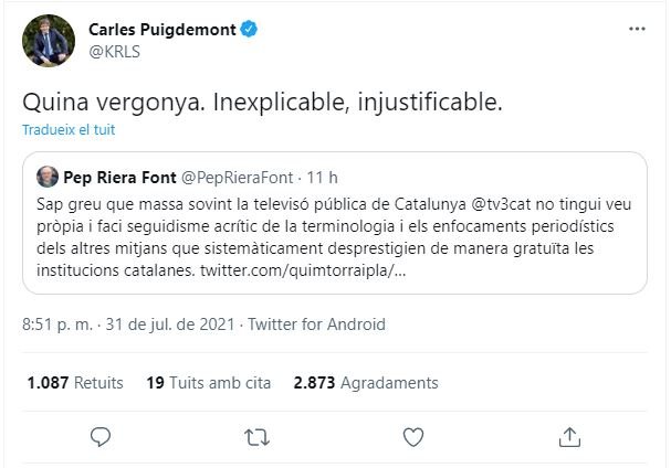 TUIT puigdemont tv3