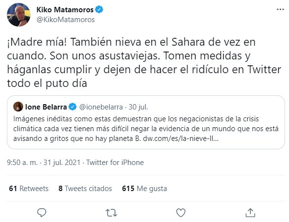 tuit de Kiko Maramoros negacionista cambio climático @kikomatamoros