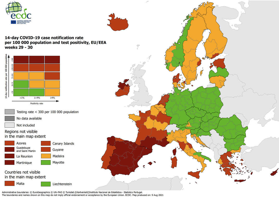 Catalunya continua en risc màxim al mapa covid de la UE tot i la desacceleració