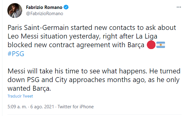 fabrizio romano tweet messi psg @fabrizioromano