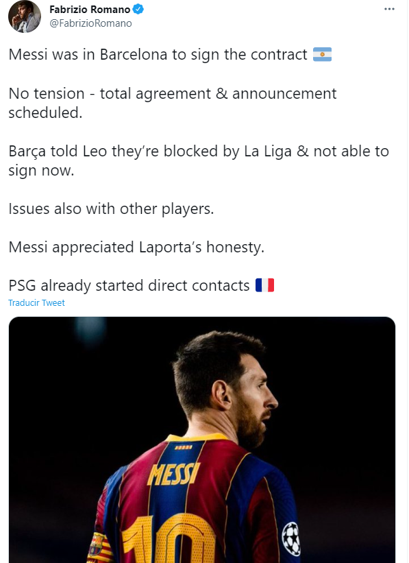 Messi Fabrizio Romano PSG