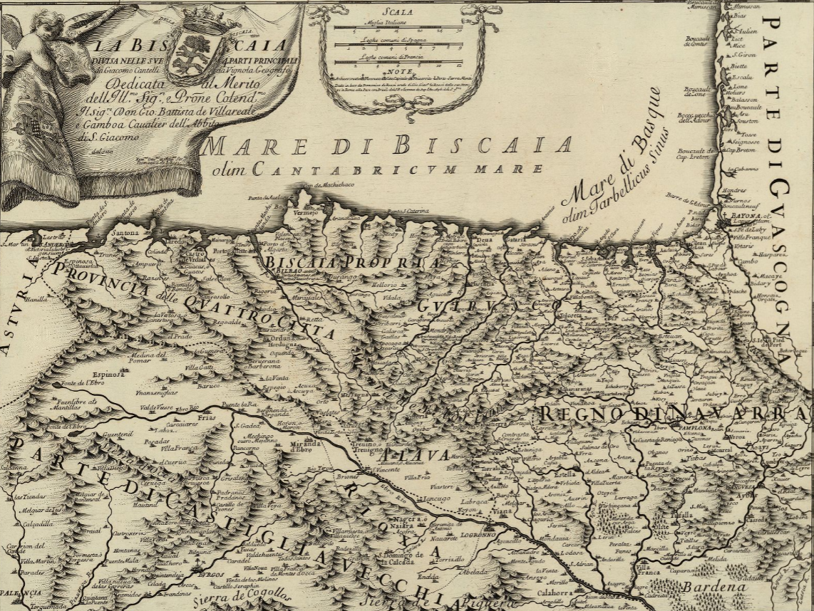 Mapa de Euskal Herria (1696). Font Cartoteca de Catalunya