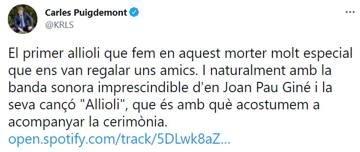 TUIT CARLES PUIGDEMONT ALIOLI
