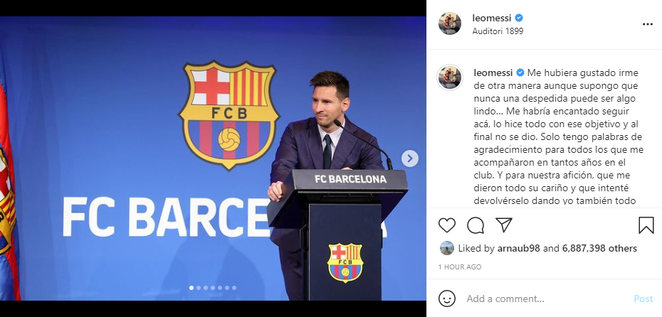 captura messi instagram despedida @leomessi