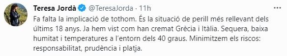 TUIT Teresa jorda agricultura ola calor riesgo incendio TUIT Teresa jorda agricultura ola calor riesgo incendio
