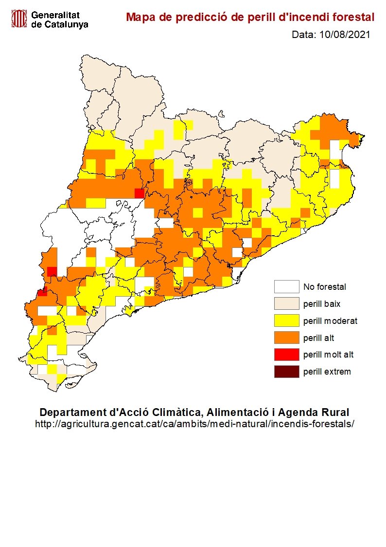 mapa riesgo incendio catalunya 10 agosto 2021 agentes rurales