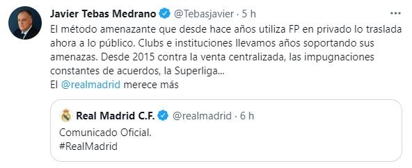 Tebas comunicado Real Madrid TUIT