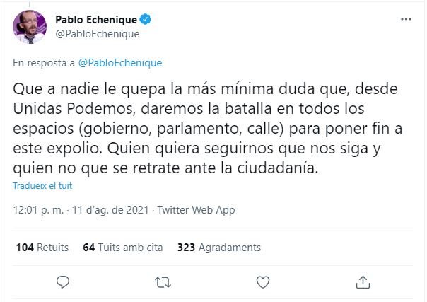 TUIT pablo echenique precio luz psoe