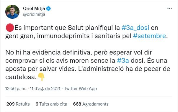 TUIT oriol mitjà tercera dosis