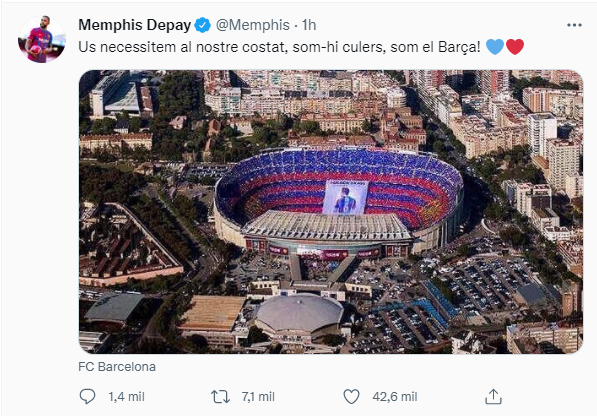 memphis depay tweet catalan debut barça real sociedad @Memphis