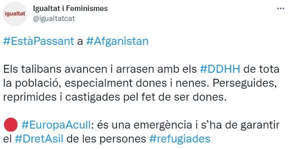 TUIT Conselleria Igualtat Feminismes talibanes afganistan