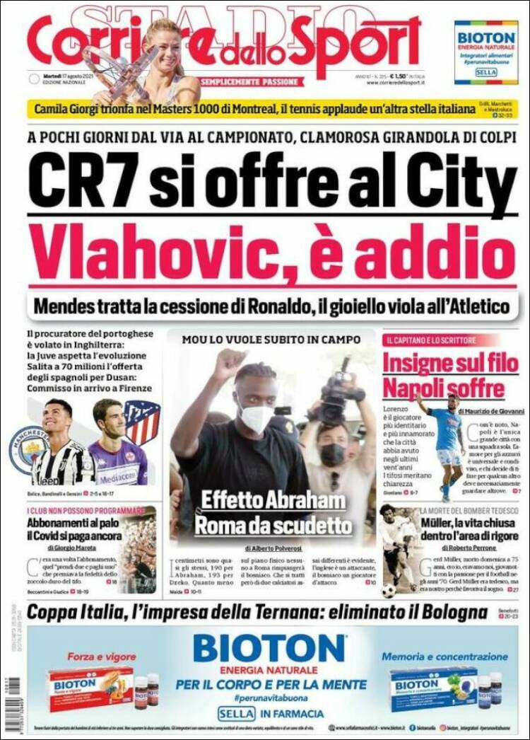 Corriere dello Sport Portada 17 08 2021