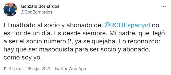 tuit Gonzalo Bernardos contra el Español 2 TW